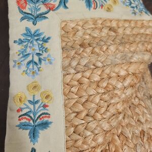 Rifle Paper Co. Embroidered Floral Straw Rug